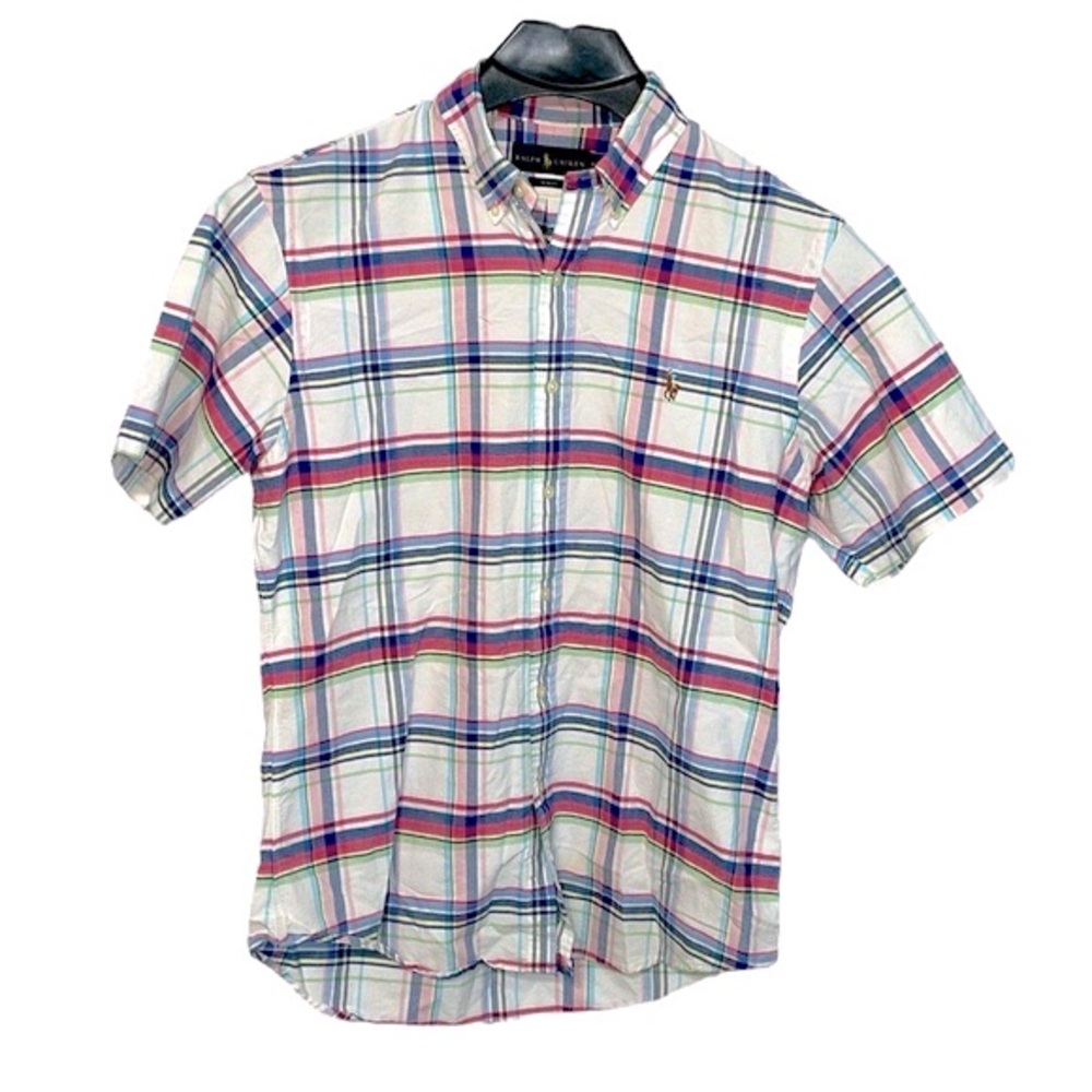 Ralph Lauren men’s Size Large Slim Fit plaid short‎ sleeve button down shirt.